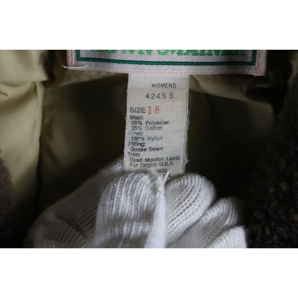 L.L. Bean Coat Womens 18 Brown Mainer Down Trench Fur Trim Lamb 70s Vintage - Picture 5 of 6